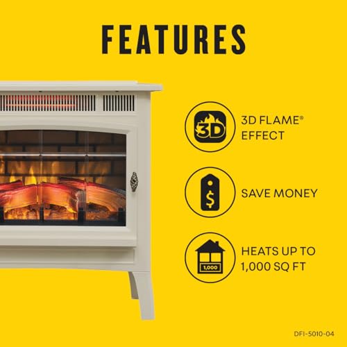 duraflame Freestanding Electric Fireplace Stove Heater with 3D Flame Effect for 1,000 Sq. Ft. Room, Cream Duraflame
