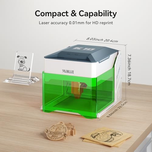 WAINLUXPRO K10 5000mW Laser Engraver Machine, Mini Laser Engraving Machine for Wood Leather Silicone Paper Glass Acrylic Cloth, Grabadora Láser, Engraver Laser Class1 WAINLUXPRO
