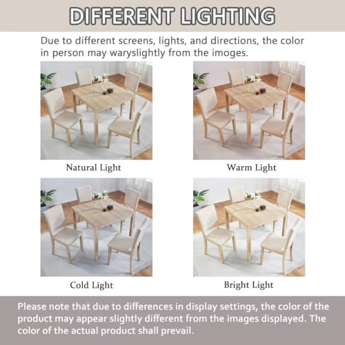 JIJIWANG Modern 4 Person Dining Table Set with 4 Chairs, Dining Table Set for 4 People, 5-Piece Wooden Dining Table Sets for Living Room, Kitchen and Dining Room, Liaght Oak + Beige JIJIWANG