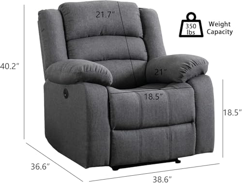 EBELLO Classic Power Recliner Chair, Oversized Electric Overstuffed Chair with Soft Cushion and Back, Sofa with Comfortable Armchair, Gray