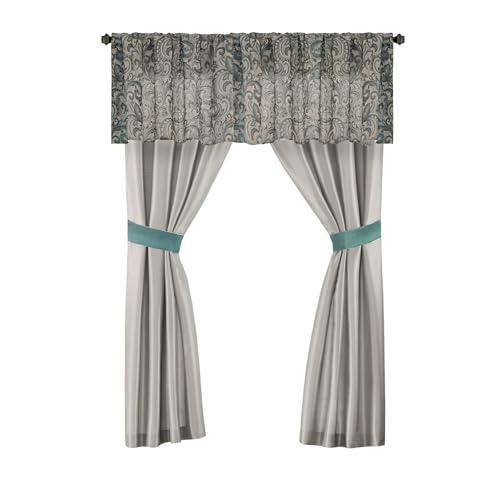 Madison Park Essentials Brystol 24 Piece Room in a Bag Faux Silk Comforter Jacquard Paisley Design Matching Curtains Down Alternative Hypoallergenic All Season Bedding-Set, King (104 in x 92 in), Teal Madison Park