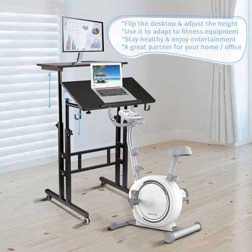SIDUCAL Mobile Standing Desk, Portable Stand Up, Small Adjustable Converter with Wheels Home Office Workstation, Rolling Desk Laptop Cart for Standing or Sitting, Black SIDUCAL