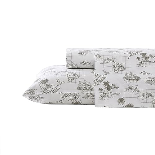 Tommy Bahama - Queen Sheets, Cotton Percale Bedding Set, Crisp & Cool, Stylish Bedding Set (Vintage Map Brown, Queen) Tommy Bahama