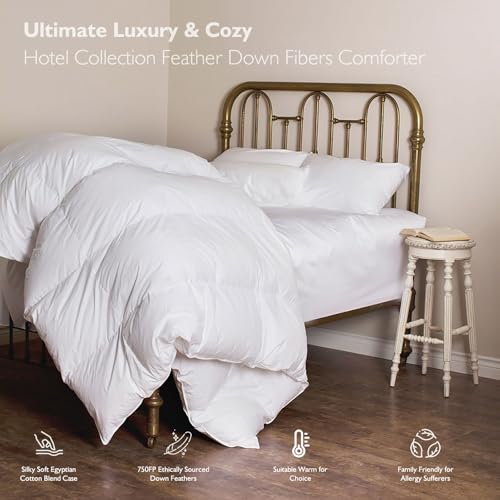 Cobnom® Hotel Luxury Feather Down Comforter Twin Size, Medium Warm All Season Duvet Insert, Silky Soft Egyptian Cotton Blend Cover, Ethically Sourced Feather & Down Filled, 68x90 Inch, White Cobnom