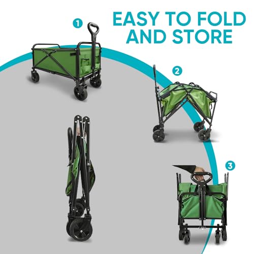 Collapsible Foldable Wagon, Beach Cart Large Capacity, Heavy Duty Folding Wagon Portable, for Outdoor Sports, Shopping, Camping, Green SAILARY