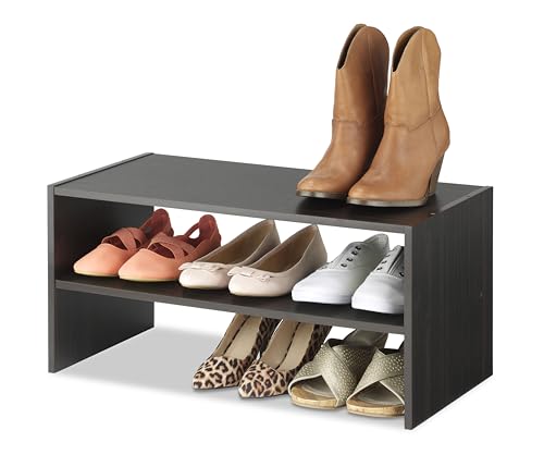 Whitmor Wood Stackable 2-Shelf Shoe Rack, 24 INCH, Espresso,2 Pack Whitmor