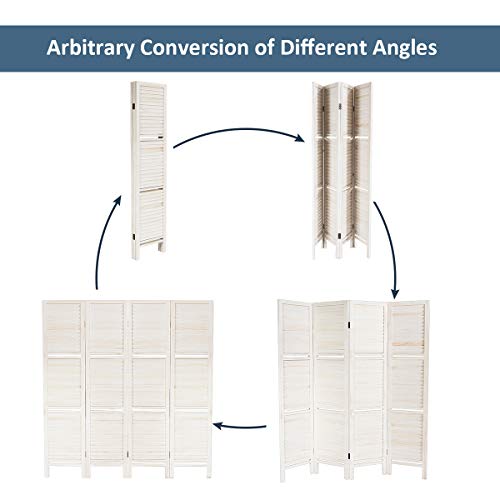 Giantex 4 Panel Room Divider with Shelve, Folding Privacy Screens, Wood Divider for Room Separation, 5.6 FT Foldable Wall Partition for Home Office Bedroom, White Giantex