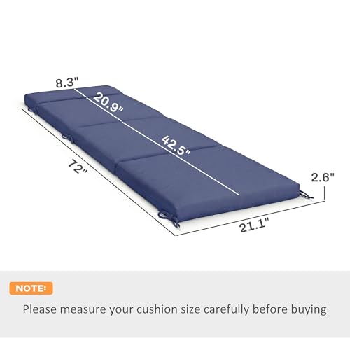 Outsunny Outdoor Chaise Lounge Cushions Set of 2, Chaise Lounge Cushions with 6 Ties, High-Density Foam, 72 x 21.1 x 2.6 Inch Water-Repellent and UV-Resistant for Patio, Poolside, Navy Blue
