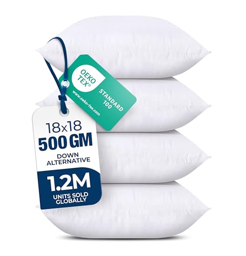 Utopia Bedding Throw Pillows (Set of 4, White) – 18 x 18 Inches Down Alternative Pillows for Bed, Sofa, and Couch - Fluffy Decorative Stuffer Pillow for Indoors & Outdoors Utopia Bedding
