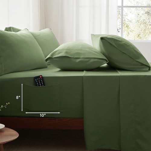 Zzlpp Queen Comforter Set 7 Pieces, Olive Green Bed in a Bag Bedding Set with 1 Comforter, 2 Pillow Shams, 2 Pillowcases, 1 Flat Sheet,1 Fitted Sheet with Pockets Zzlpp