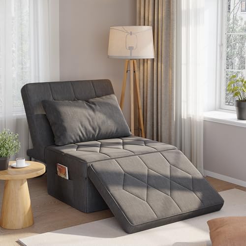 DSNAPE Convertible Sofa Bed with 5-Level Adjustable Backrest, 70" D x 34" W 4-in-1 Folding Ottoman Sleeper Chair Bed, Modern Single Futon Couch for Living Room Apartment Dorm Small Space, Dark Grey DSNAPE
