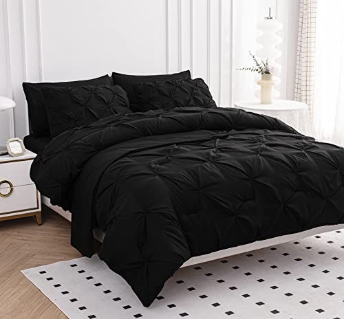 LANE LINEN 5 Piece Twin Size Comforter Set - Hotel Style Black Twin Comforter Set with Sheets - All-Season Trendy Design, Deep Pocket Sheets, Pillowcases & Shams - Super-Soft, Durable & Comfy Bedding LANE LINEN