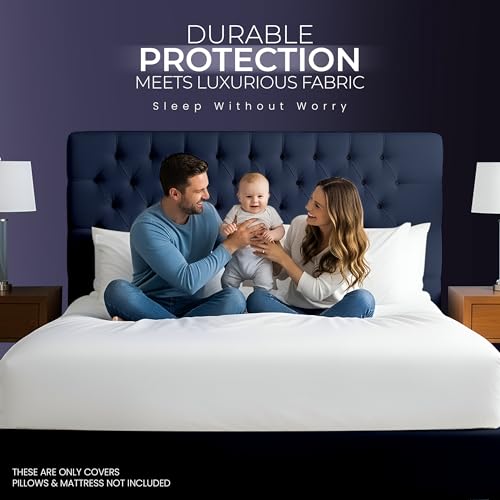 Waterproof Mattress Protector and Pillow Cases, Full Size, Includes +2 Zippered Pillow Protectors and 1 Mattress Cover Set, Fitted Sheet Style Deep Pockets with All Around Elastic Utopia Bedding