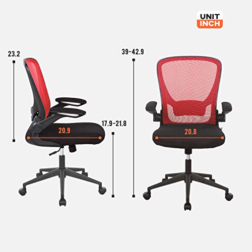 Home Office Chair Ergonomic Desk Chair Mesh Computer Chair with Lumbar Support Flip-up Arms Swivel Rolling Executive Task Chair Adjustable Chair for Adults(Red) BestOffice