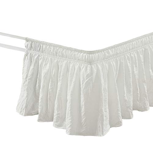 Lush Decor Ruched Ruffle Elastic Easy Wrap Around Bed Skirt Single Queen/King/Cal King Off White - Queen Bed Skirt - Dust Ruffle - Cream Bedskirts Lush Decor