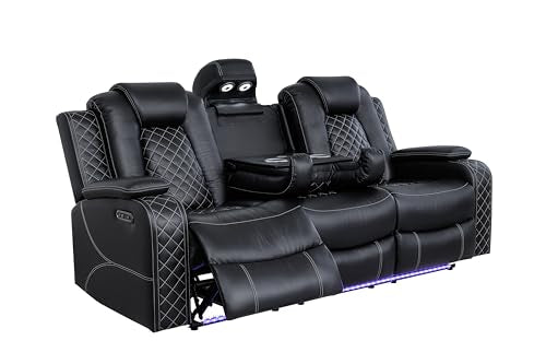 Ball & Cast Power Recliner Sofa Set Leather Reclining Couch Home Theater Seating 3PCS Recliner Couch Loveseat & Chair Sets with Coffee Table,Reading Light,Cup Holders for Home Theater,Living Room