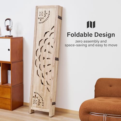 66.9Inch Wooden Room Partition - 6 Panels Boho-Styled Space Room Divider for Home/Office, Headboard & Yoga/Photo/Video Call Backdrop (Natural) Svimi
