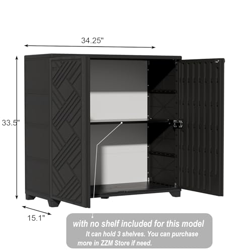 ZZM Indoor/Outdoor Storage Cabinet Waterproof, 34"x15"x34" Plastic Outdoor Storage Box for Garden Balcony Bathroom, All Weather Outdoor Storage Clearance, DIY Usage, with No Shelf (Black) ZZM