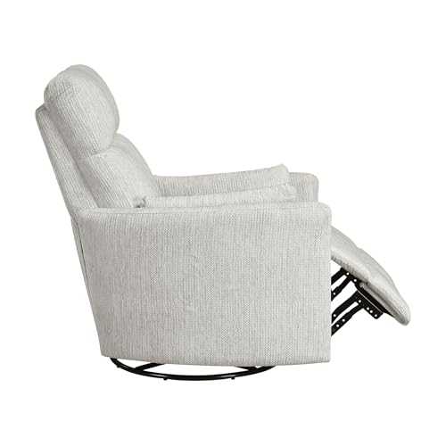 Lexicon Upholstered Swivel Recliner Chair - 360 Swivel Accent Chair Nursery Glider, Manual Recliner with Pull Handle, Microfiber, 2 Pillows, Easy Pull-Handle for Living Room/Bedroom/Apartment, Beige