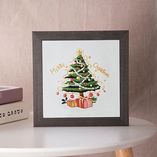 Esffaci Embroidery Starter Kit for Adult Beginner with Xmas Tree Pattern Stamped Cross Stitch Set with Embroidery Cloth Hoop Needle Threader Embroidery Floss and Instruction