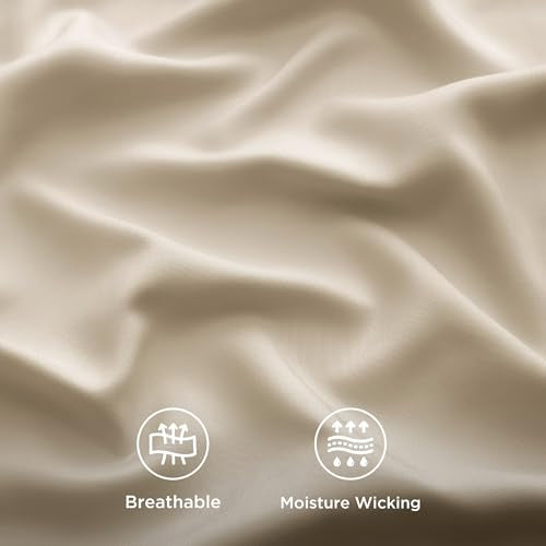 Bedsure King Size Sheet Set, Cooling Sheets King, Rayon Derived from Bamboo, Deep Pocket Up to 16", Breathable & Soft Bed Sheets, Hotel Luxury Silky Bedding Sheets & Pillowcases, Beige Bedsure