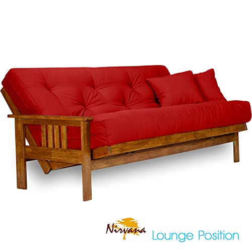 Nirvana Futons Stanford Futon Set - Full Size, Frame, 8" Mattress, Twill Red Cover Nirvana Futons