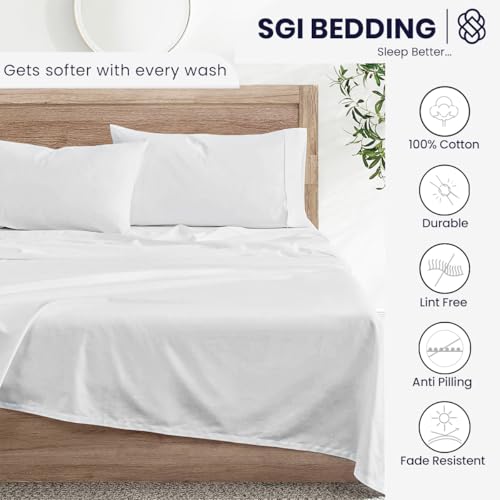 SGI bedding 600 Thread Count 4 Piece 100% Egyptian Cotton Full Size Sheets Set, 15" Deep Pocket Sheet Set, Premium, Breathable, Soft and Hotel-Quality Luxury Sheets - White SGI bedding