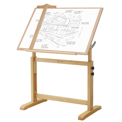 conda Wood Adjustable Drafting Table 35.5" x 23.5" - Beech Wood Art Desk with Adjustable Height & Tilting, Pencil Ledge, and Ruler for Writing, Reading, Design, and Crafting conda