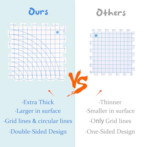 Yarniss Blocking Mats for Knitting with Circular Gridlines 12.6“x12.6”, Double-Sided Crochet Blocking Board Set Includes 50 T-Pins & 8 Combs,4 Packs Yarniss