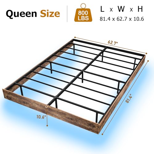 Floating Bed Frame Queen with LED Lights, Metal Platform Queen size Floating Bed Frame with Under Bed Storage, Heavy Duty Steel Slats Support, No Box Spring Needed, Noise Free, Easy Assembly, Brown RVONOW