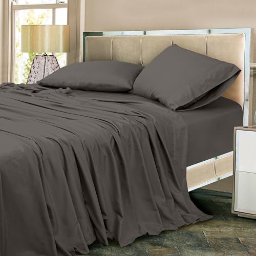 ROYALE LINENS 300 Thread Count 100% Long Staple Combed Cotton Sheet Set - 4 Piece Full Bed Sheets - 1 Fitted, 1 Flat, 2 Pillow Cases -Soft Cool & Crisp Sheet Set (Full, Grey) ROYALE LINENS