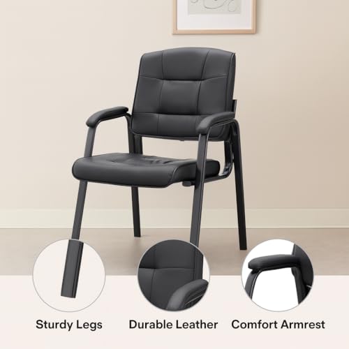 Naomi Home Faux Leather Stackable Office Guest Chairs – Reception Chairs with Armrests for Lobby, Clinic, Medical Waiting Room or Conference Room Seating - Black, Set of 6 Naomi Home
