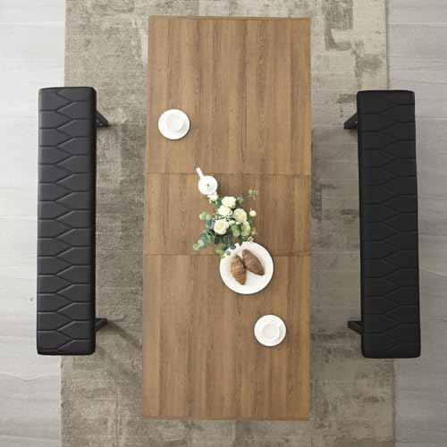 STHOUYN 63”-79” Extendable Dining Room Table, Modern Farmhouse Wooden Kitchen Table, Long Expandable Dining Table for 6 8 10, Large Expanding Tables Conference Tables (Walnut Brown) STHOUYN