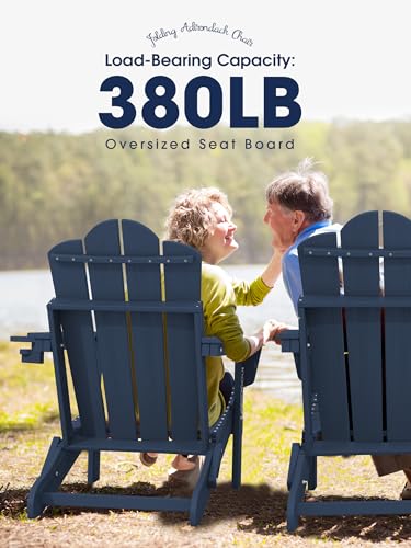 KINGYES Folding Adjustable Adirondack Chair, HDPE Reclining Adirondack Chair with Cup Holder, All Weather Use Oversize Adirondack Outdoor Chair, Blue KINGYES