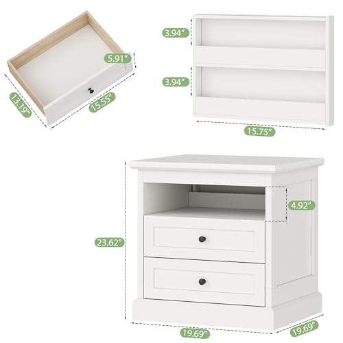 Gyfimoie Nightstand with Side Drawer, Night Stand, End Table with Hidden Storage Space, Bedside Table with Open Shelf, 2 Drawers Dresser for Bedroom, Living Room, Closet (White) Gyfimoie
