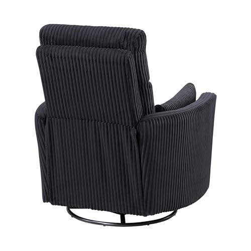 Lexicon Modern Swivel Glider Recliner Chair, Nursery Glider, Corduroy Fabric Upholstery Recliner with 2 Lumbar Pillows, Manual Reclining Sofa Chair for Living Room/Office/Apartment, Black Lexicon