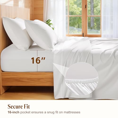 SONORO KATE 100% Egyptian Cotton Sheets, 1800 Thread Count — Sateen Weave Sheets Set, Ultra Soft & Breathable, Luxury 5-Star Hotel Quality Sheets, 16" Deep Pocket, 4-Piece (White,King) SONORO KATE