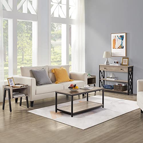 Yaheetech 39.5" 2-Tier Coffee Table with Storage Shelve, Industrial Gray Coffee Table, Easy Assembly, Wooden Coffee Table for Living Room & Small Space, Gray Yaheetech
