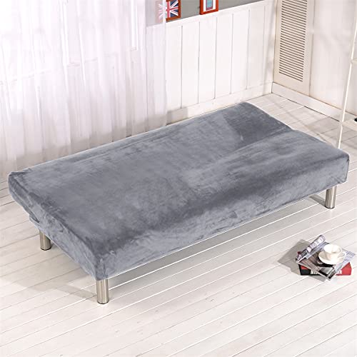 Thick Plush Futon Cover Stretch Armless Sofa Bed Slipcover Soft Couch Sofa Cover Futon Slipcover (Silver Gray) Sokamore