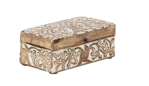 Deco 79 Mango Wood Floral Decorative Box Decorative Keepsake Boxes with Hinged Lid, Set of 3 Storage Boxes 8", 10", 12"W, Brown Deco 79