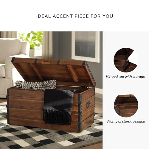 Signature Design by Ashley Kettleby Vintage Wood Storage Trunk or Coffee Table with Lift Top 19", Brown Signature Design by Ashley