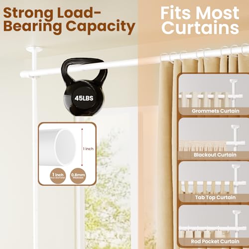 BONPALLY Room Divider Curtain Rod for Wide Space Room Separation, 28-171inch(W) 4-10ft(H) Adjustable No Drilling Tension Curtain Rods, Heavy Duty Temporary Privacy Wall Divider, White Bonpally