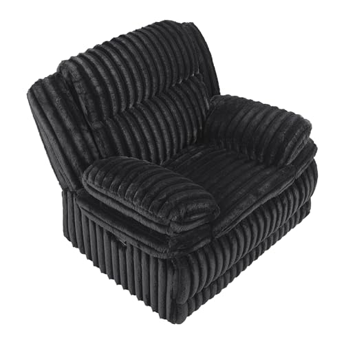 Lexicon Manual Glider Recliner Chair, Corduroy Manual Tab Pull Reclining Chair with Pillow Top Arms, Plush Cushions, Cozy Theater-Style Accent for Living Room/Bedroom, Easy Assembly, Black Lexicon