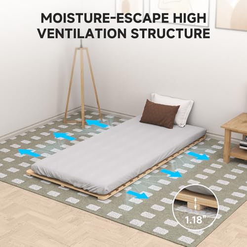 DoCred Solid Pine Wood Foldable Slatted Bed, Japanese Floor Bed Frame Moisture-Proof, Beds Plate for Japanese Floor Futon Mattress, Guest Tatami Mat, Floor Sleep Bedding,Twin DoCred