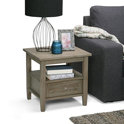 SIMPLIHOME Warm Shaker SOLID WOOD 20 inch wide Rectangle Rustic End Side Table in Distressed Grey with Storage, 1 Drawer and 1 Shelf, for the Living Room and Bedroom SIMPLIHOME