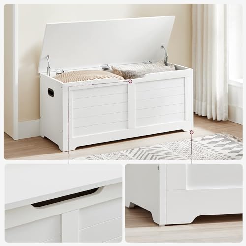 VASAGLE Storage Chest, Storage Trunk with 2 Safety Hinges, Storage Bench, Shoe Bench, Modern Style, 15.7 x 39.4 x 18.1 Inches, for Entryway, Bedroom, Living Room, White ULSB061T10 VASAGLE