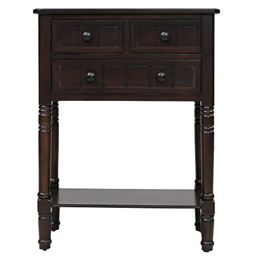 Knocbel Slim Antique Entry Console Table with Drawers & Bottom Open Shelf, Solid Wood Sofa Couch Table for Entryway Hallway Living Room (Espresso) Knocbel