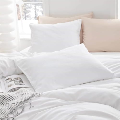 SDIII 3PCS White Twin Duvet Cover Set, 1 Duvet Cover and 2 Pillowcase, Soft Microfiber, White Duvet Cover Twin Size with Zipper and Corner Ties SDIII