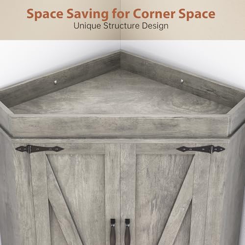 Jocoevol Corner Kitchen Pantry Storage Cabinet with Doors, Kitchen Hutch, 71'' Tall Food Storage Cabinet Furniture for Living Room, Dining Room (Grey) Jocoevol