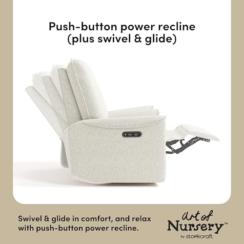 Storkcraft Santos Deluxe Power Recliner Swivel Glider, Premium Electronic Nursery Rocking Chair, Oeko-TEX 100 Certified, Includes Dual-USB Charging Port with USB-A & USB-C – (Ivory Boucle)
